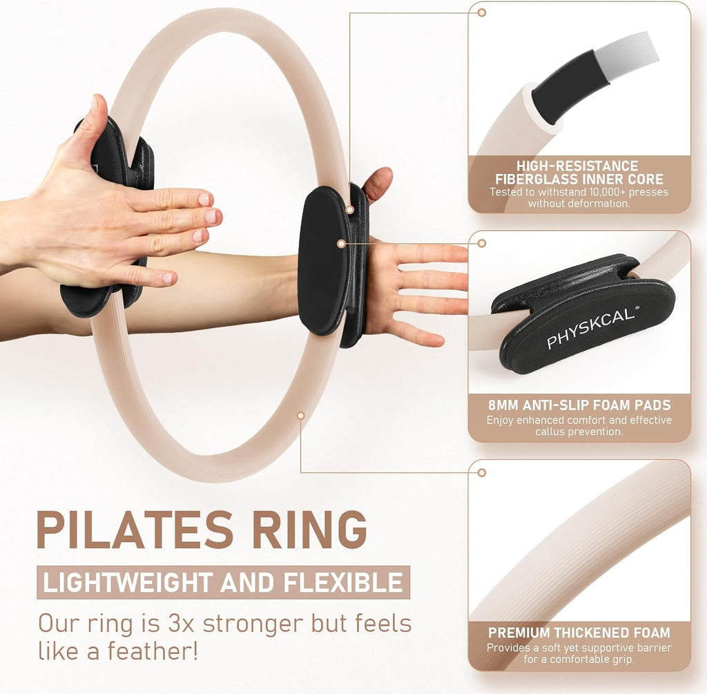 Pilates Kit, 15-Inch Pilates Ring with 1X Pilates Ball & 5X Bands | Aesthetic Home Pilates Equipment Set, Essential Kit for Beginners in Minimalist Style. Comes in Premium Packaging