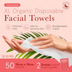 Clean Face Towels Disposable XL Facial Wipes | Add Water as a Makeup Remover | Sensitive Skin Face Towels | Organic Vegan Biodegradable - Clean Daily Towelettes | by Asara (50 Count)