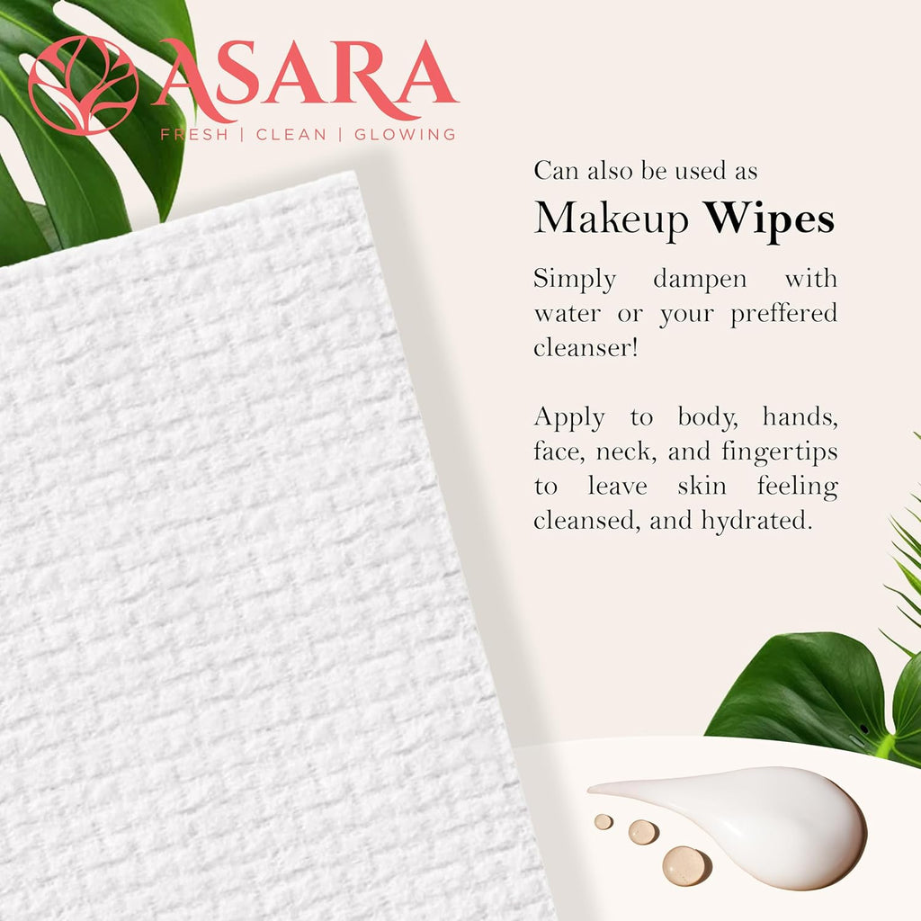 Clean Face Towels Disposable XL Facial Wipes | Add Water as a Makeup Remover | Sensitive Skin Face Towels | Organic Vegan Biodegradable - Clean Daily Towelettes | by Asara (50 Count)