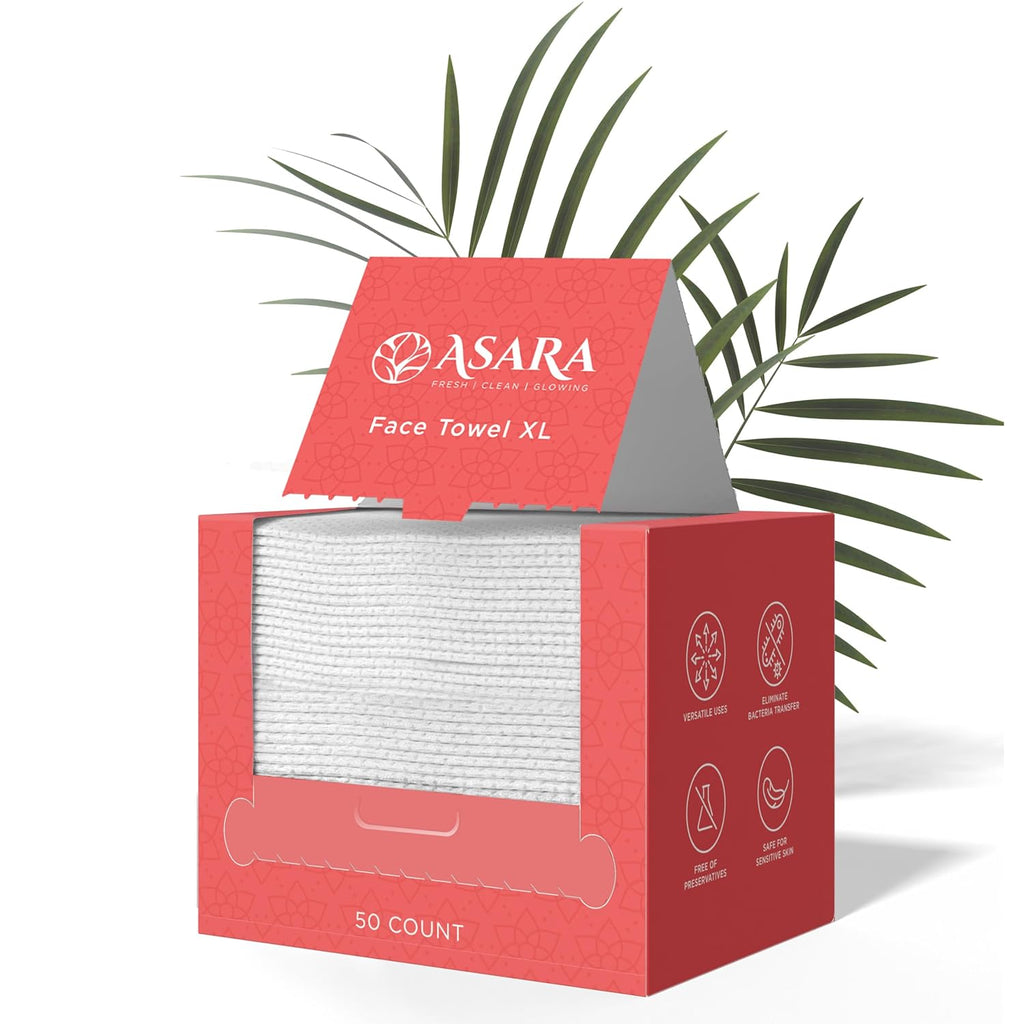 Clean Face Towels Disposable XL Facial Wipes | Add Water as a Makeup Remover | Sensitive Skin Face Towels | Organic Vegan Biodegradable - Clean Daily Towelettes | by Asara (50 Count)