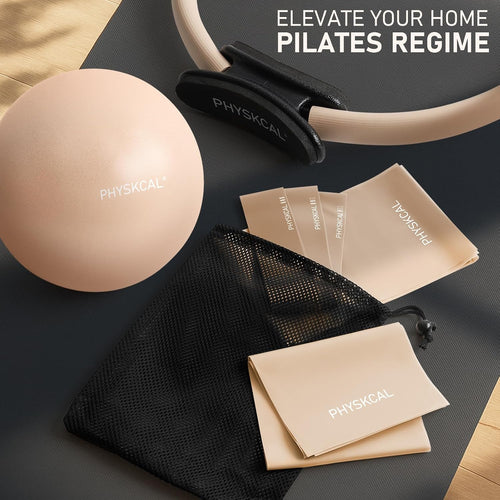 Pilates Kit, 15-Inch Pilates Ring with 1X Pilates Ball & 5X Bands | Aesthetic Home Pilates Equipment Set, Essential Kit for Beginners in Minimalist Style. Comes in Premium Packaging
