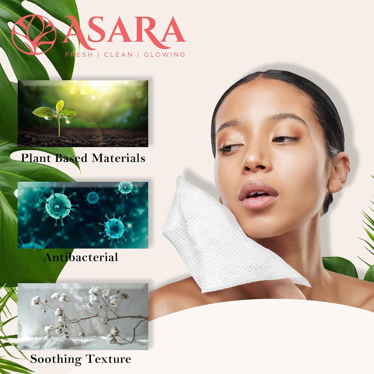 Clean Face Towels Disposable XL Facial Wipes | Add Water as a Makeup Remover | Sensitive Skin Face Towels | Organic Vegan Biodegradable - Clean Daily Towelettes | by Asara (50 Count)